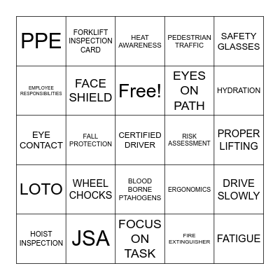 SAFETY BINGO Card