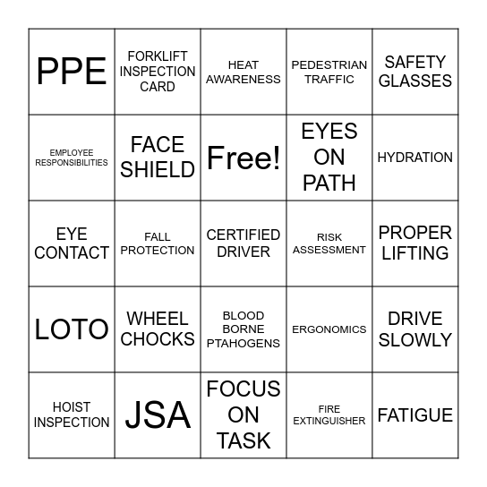 SAFETY BINGO Card