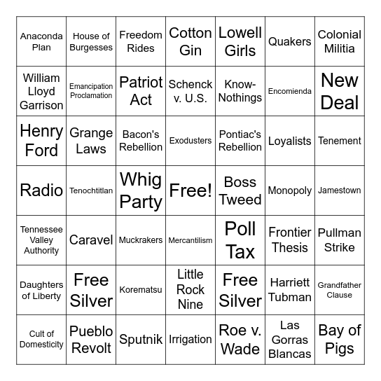 APUSH Bingo Card