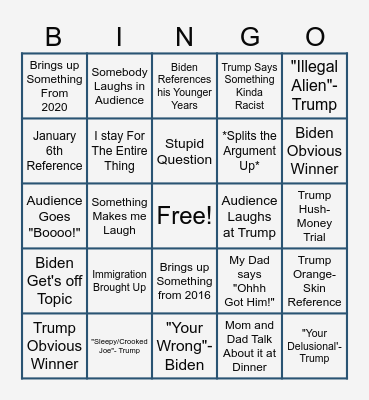 Presidential Debate Bingo Card