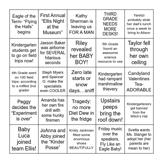 Ellis Memories 2023-2024 Bingo Card