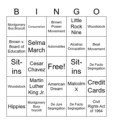 Social Changes Bingo Card