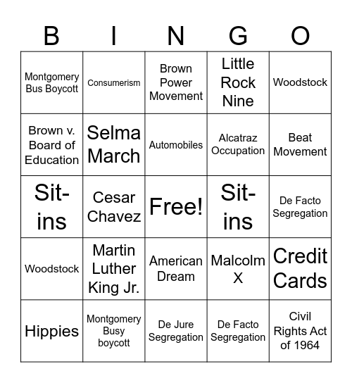 Social Changes Bingo Card