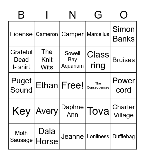 Remarkably Bright Creatures Bingo Card
