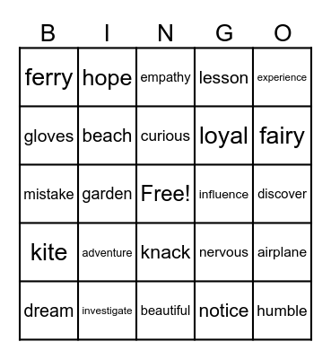 Vocabulary Bingo Card