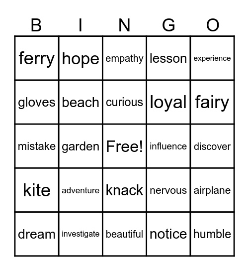 Vocabulary Bingo Card