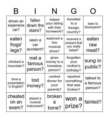 Have you ever Bingo Card