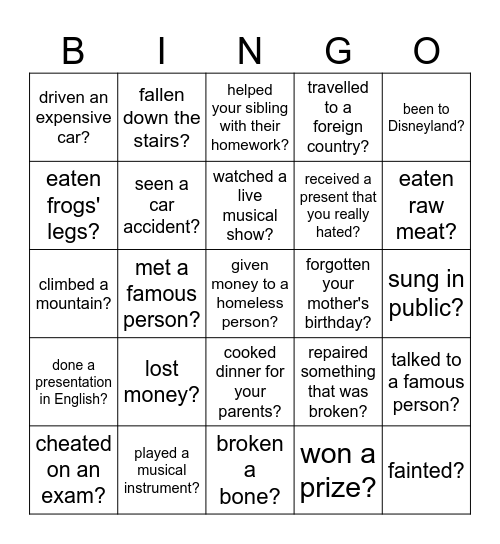 Have you ever Bingo Card