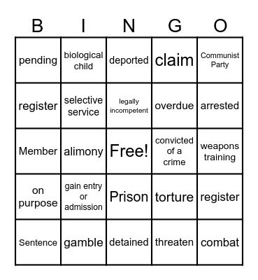 N400 Vocabulary Bingo Card