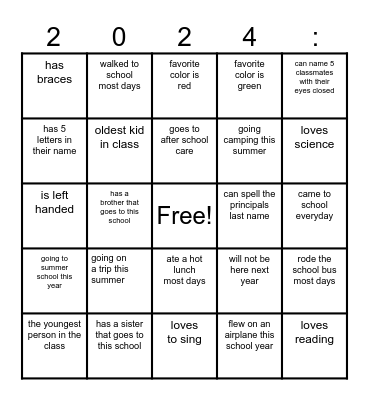 END OF THE YEAR BINGO Card