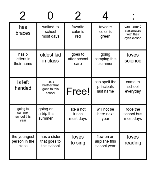 END OF THE YEAR BINGO Card