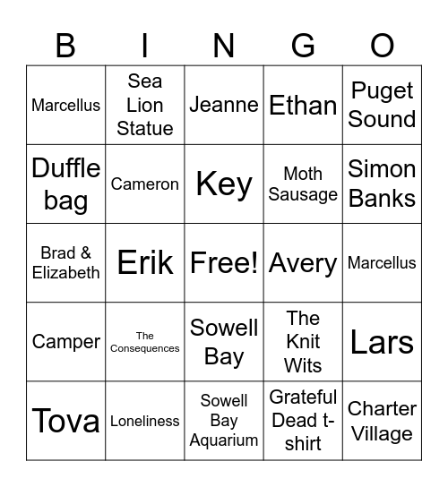 Remarkably Bright Creatures Bingo Card
