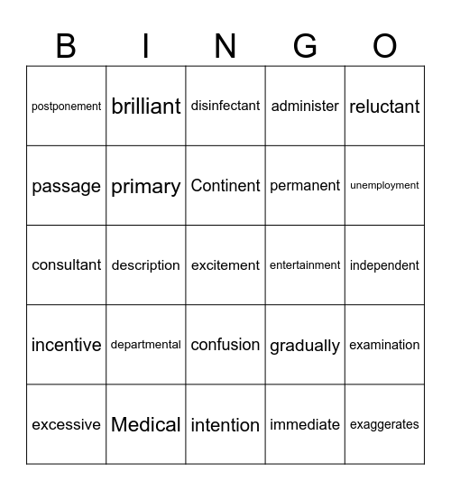 Rewards Bingo Card