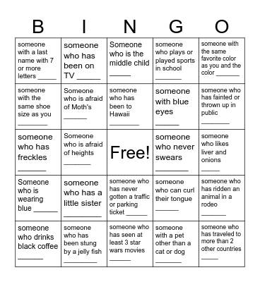 Family Bingo Card
