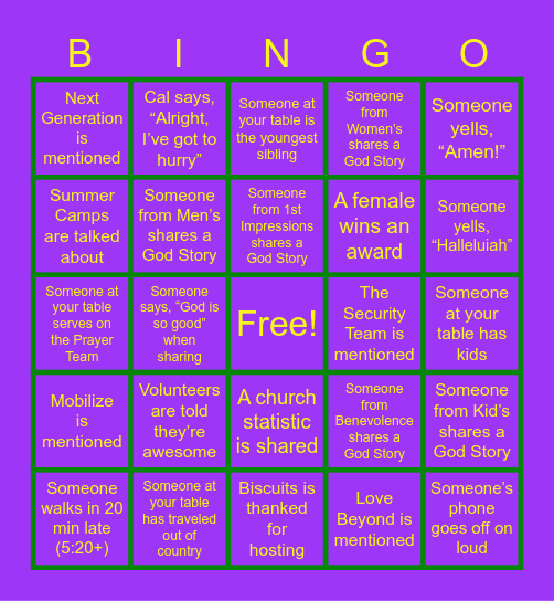 A Night Of Jubilee Bingo Card