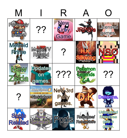 Nintendo Direct June 2024 Bingo Card