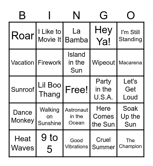 Summer Playlist BINGO Card