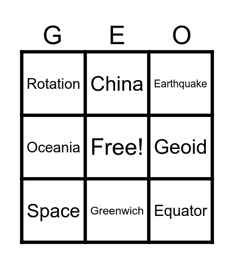 Geography Bingo Card