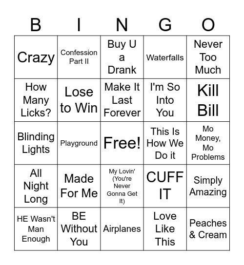 R&B Bingo Card