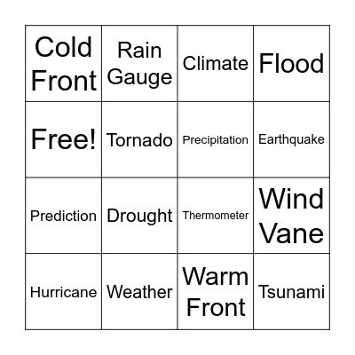 Weather Bingo Card