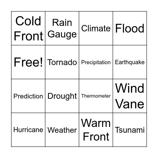 Weather Bingo Card