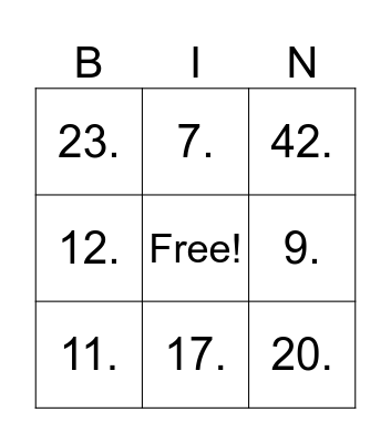 Untitled Bingo Card