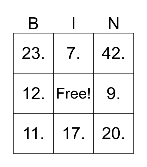 Untitled Bingo Card