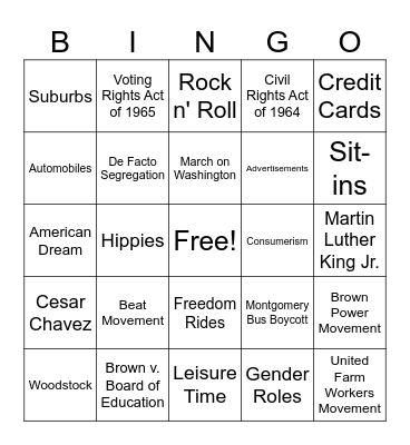 Social Changes Bingo Card