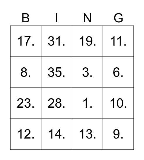 Untitled Bingo Card