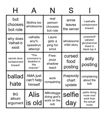 r/powermetal discord bingo Card