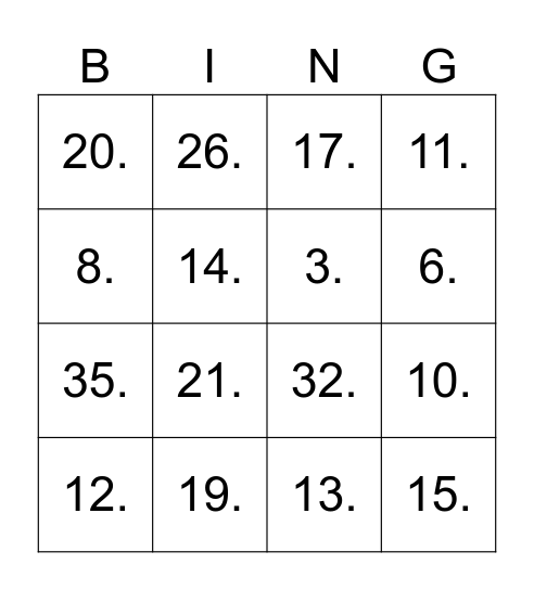Untitled Bingo Card