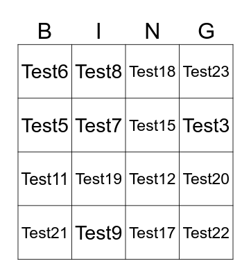 Test Bingo Card