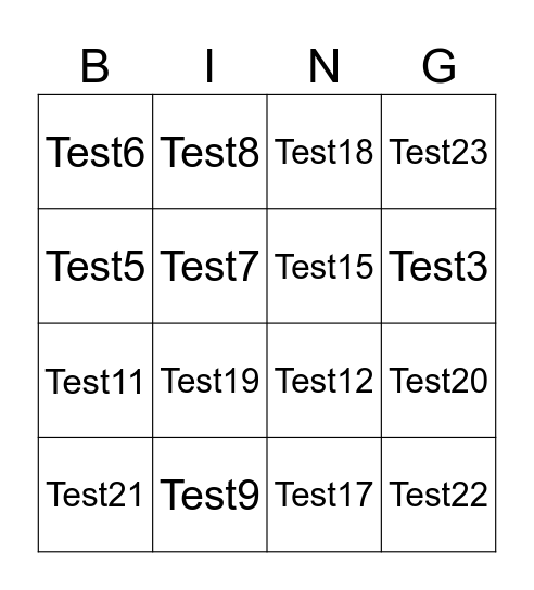 Test Bingo Card