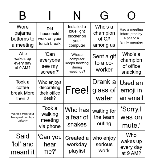 Untitled Bingo Card