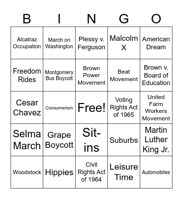 Social Changes Bingo Card