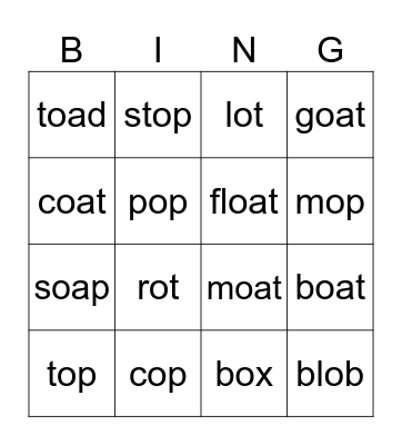 OA and O bingo Card