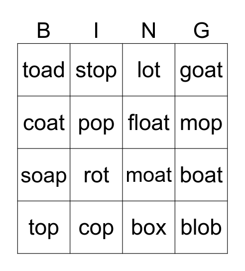 OA and O bingo Card