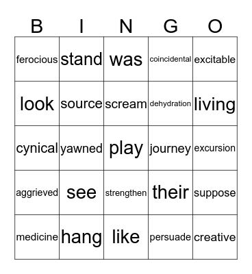 reading test Bingo Card