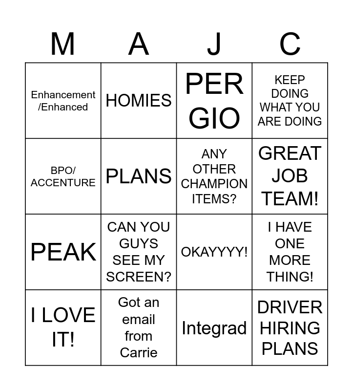 Mate - Anissa - Josh - Chris Bingo Card