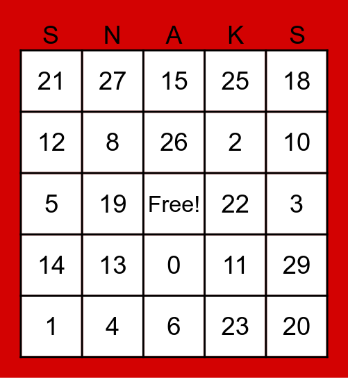 LUNCH SNACK Bingo Card