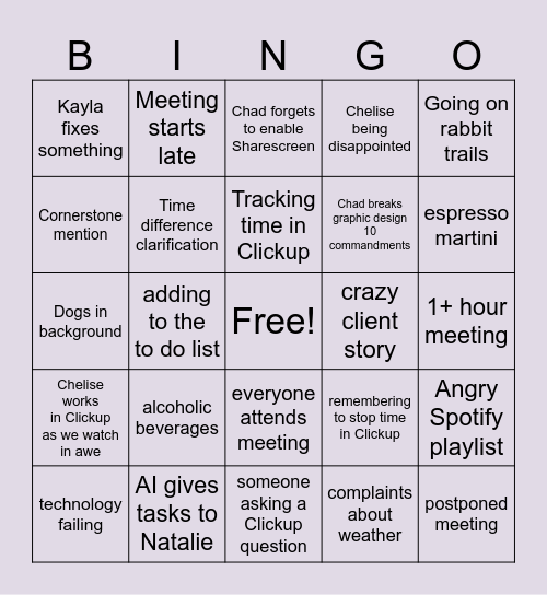 CC Team Bingo Card