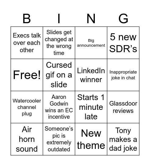 TGIT Bingo Card