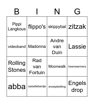 Bingo jaren 78, 80, 90, 00 Bingo Card