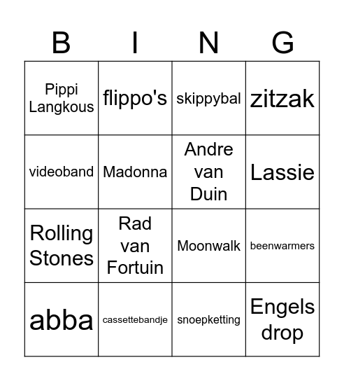 Bingo jaren 78, 80, 90, 00 Bingo Card