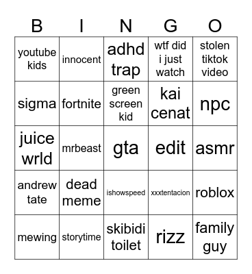 youtube shorts bingo Card