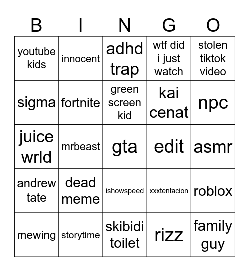 youtube shorts bingo Card