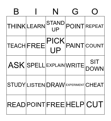 Classroom Verbs Bingo Card