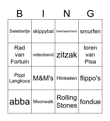 Bingo jaren 70,80,90, 00 Bingo Card
