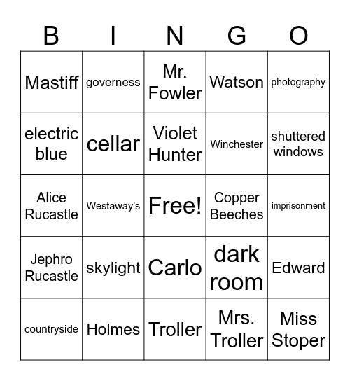 Copper Beeches Bingo Card