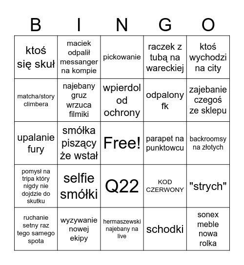 VIP Loża bingo Card